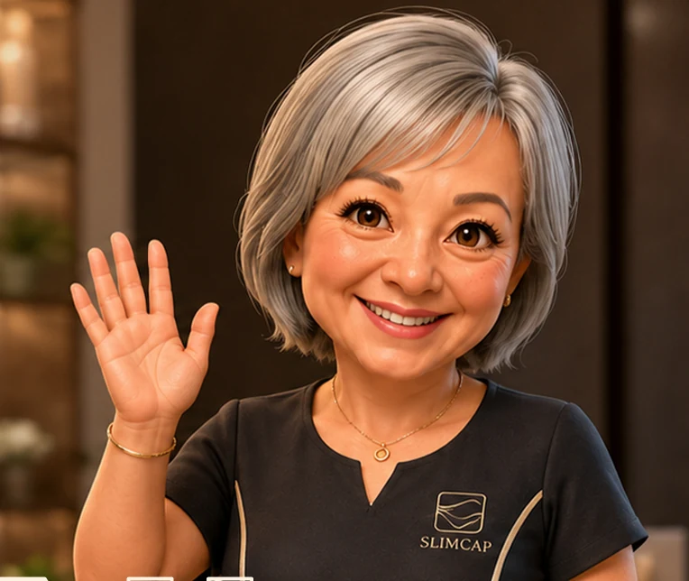 Vani sorrindo e cumprimentando quem visita o espaço Slimcap